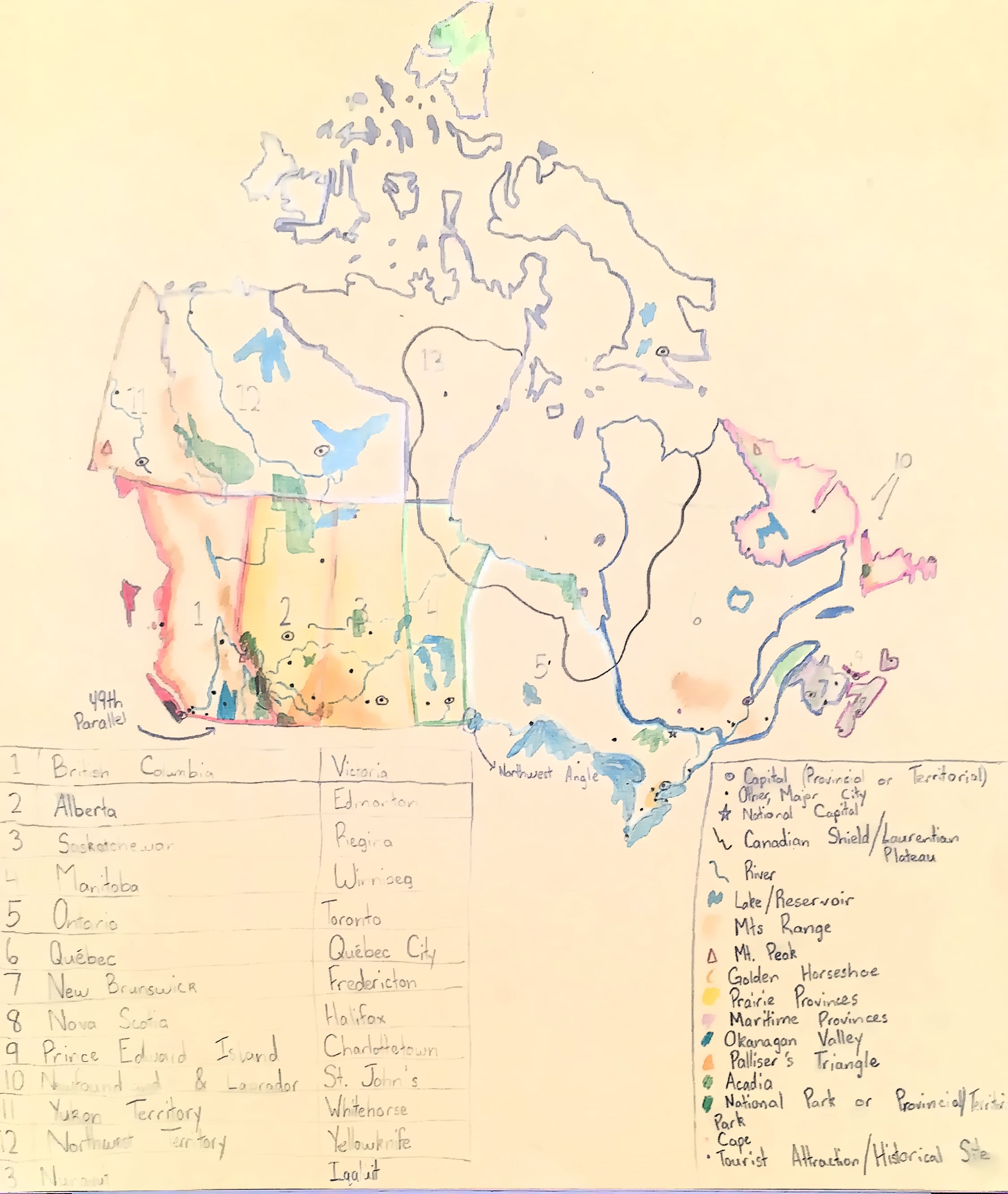 Hand-drawn map of Canada