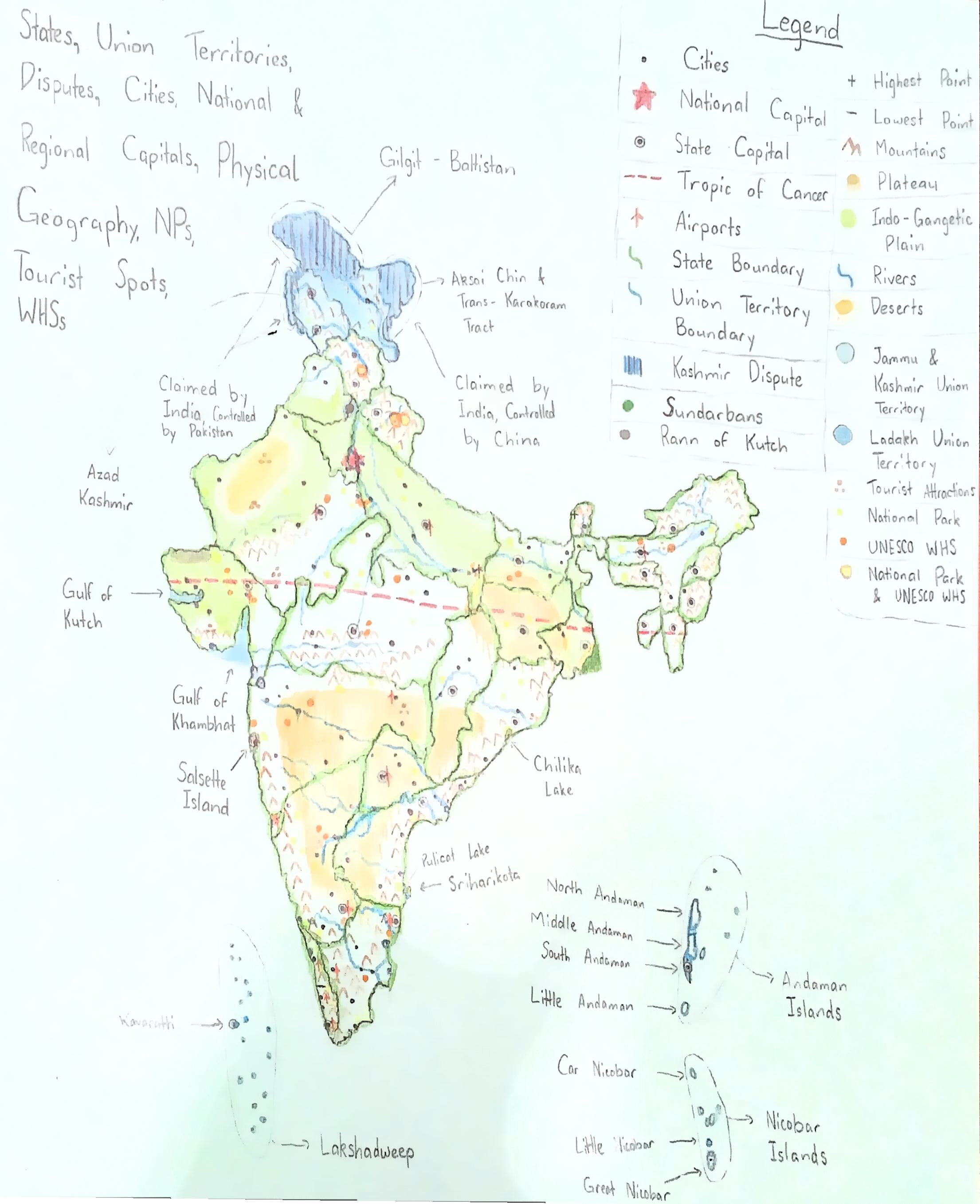 Hand-drawn map of India