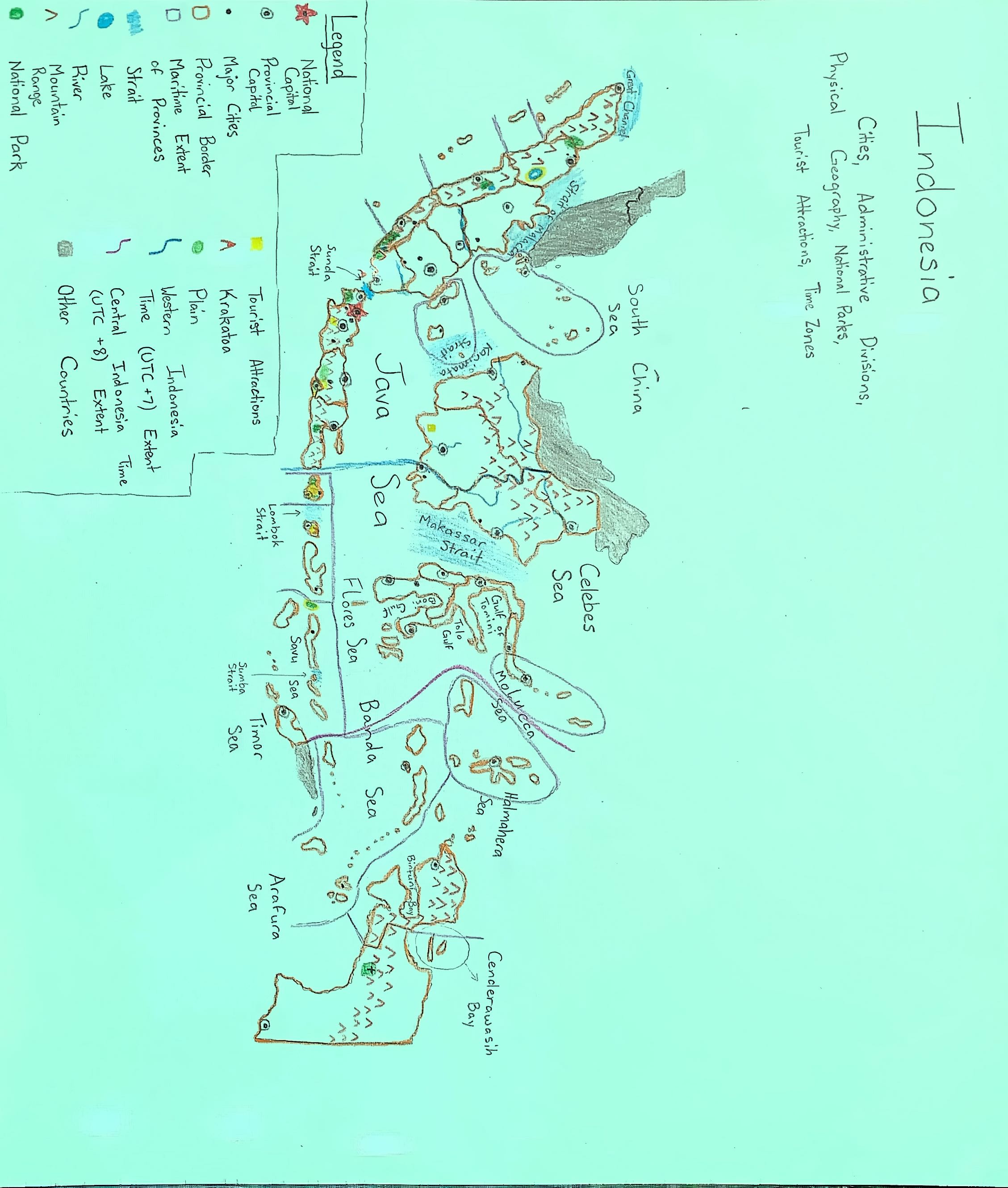 Hand-drawn map of Indonesia