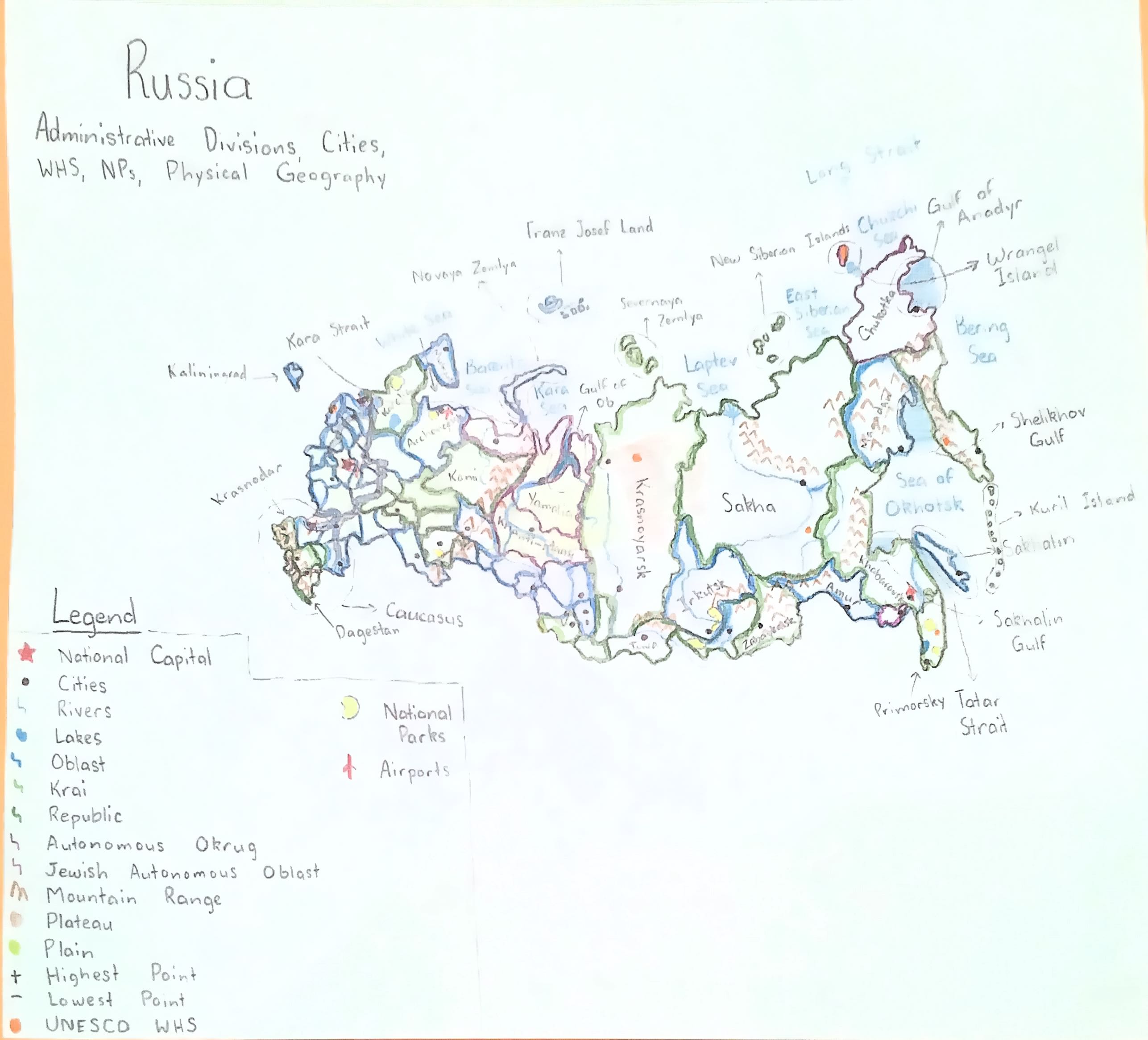 Hand-drawn map of Russia